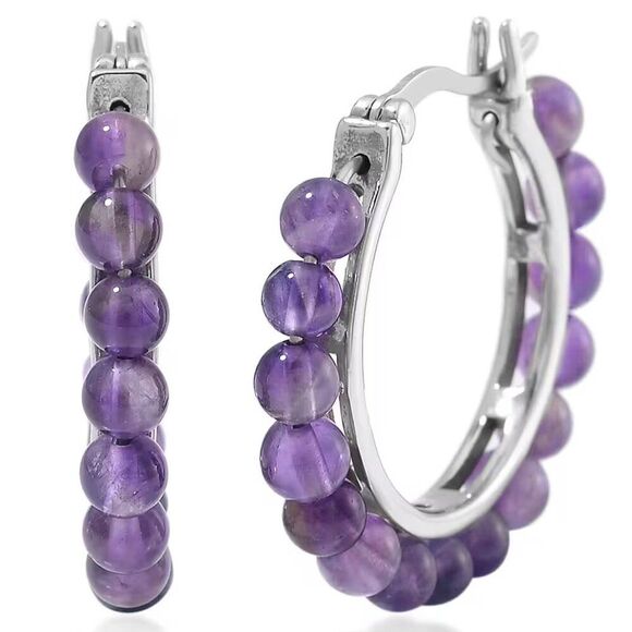 African Amethyst Beaded Hoop Earrings - Picture 1 of 3